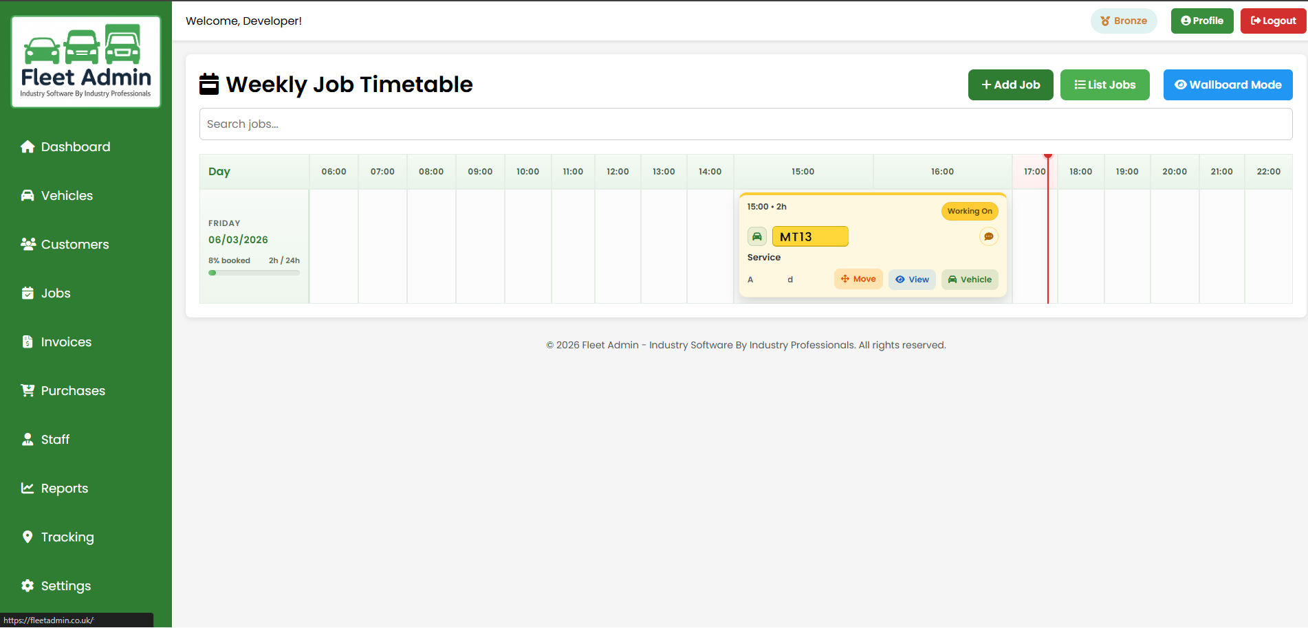 Garage management software workshop timetable screen
