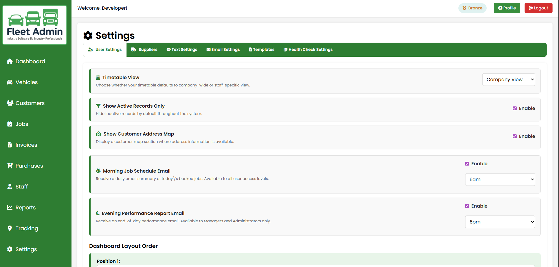 Settings screen